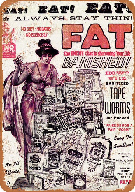Ad promoting foods sanitized by tape worms